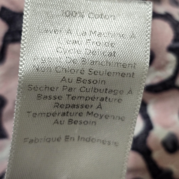 TALBOTS size 14 Floral Roll Tab Sleeve Button Up Casual Cotton Shirt Pink Navy - Picture 14 of 14